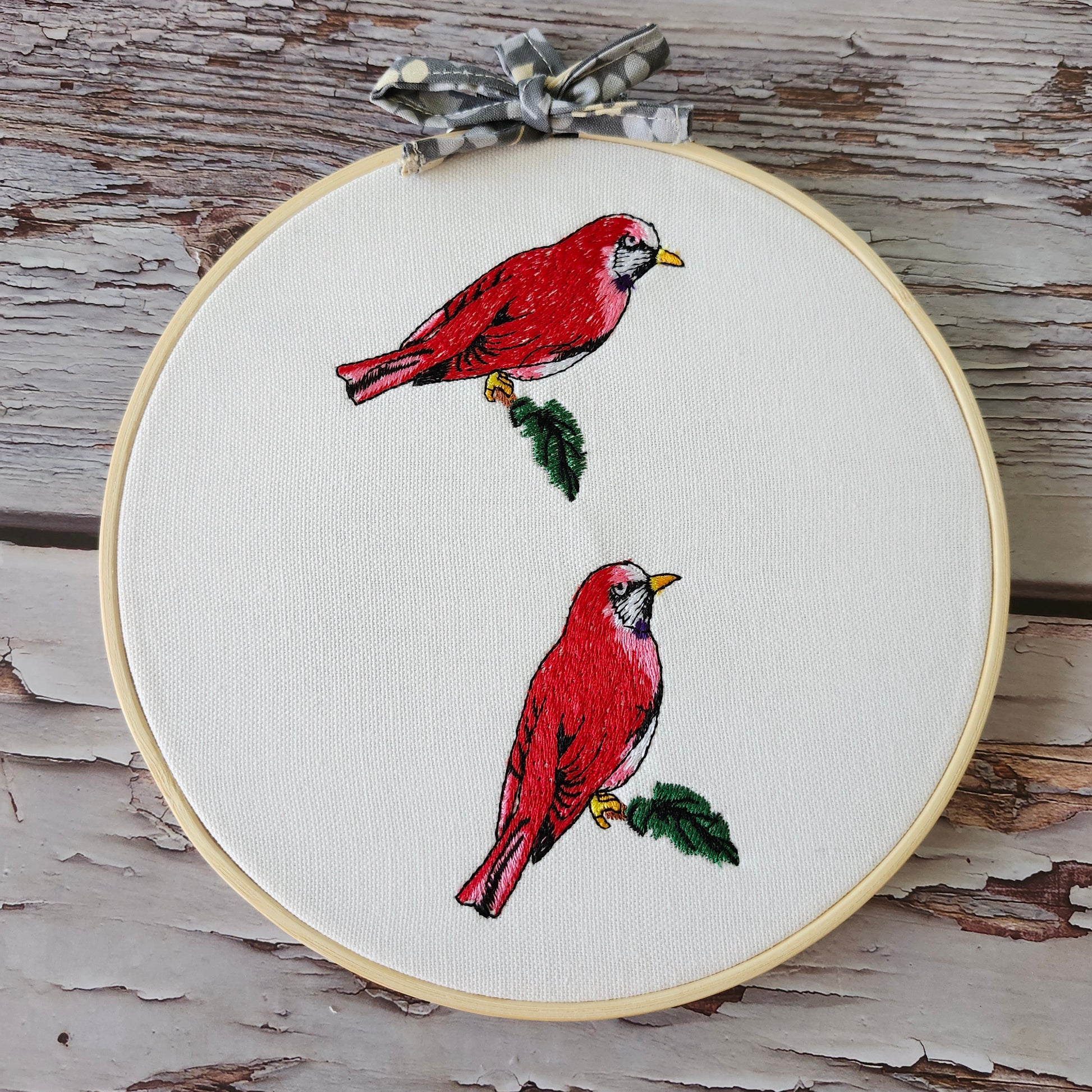 Hoop embroidery cardinals