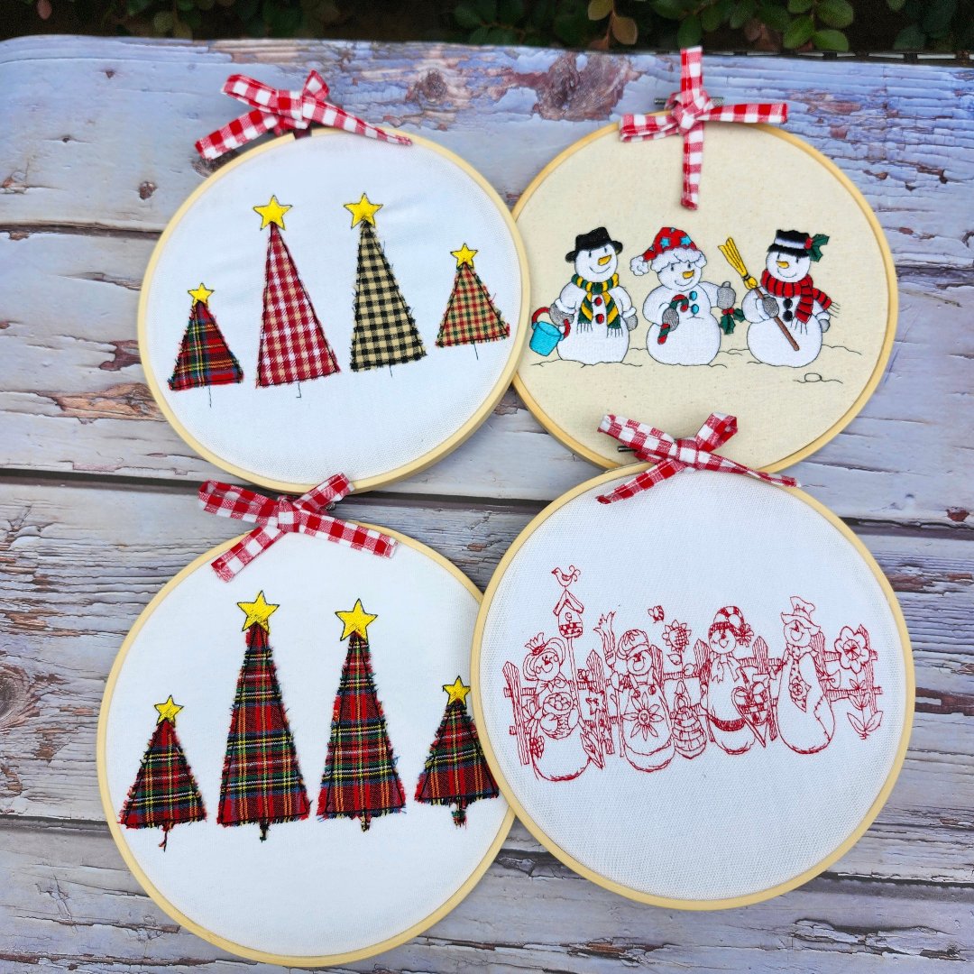 Hoop Embroidery Snowmen Wall Art Hanging