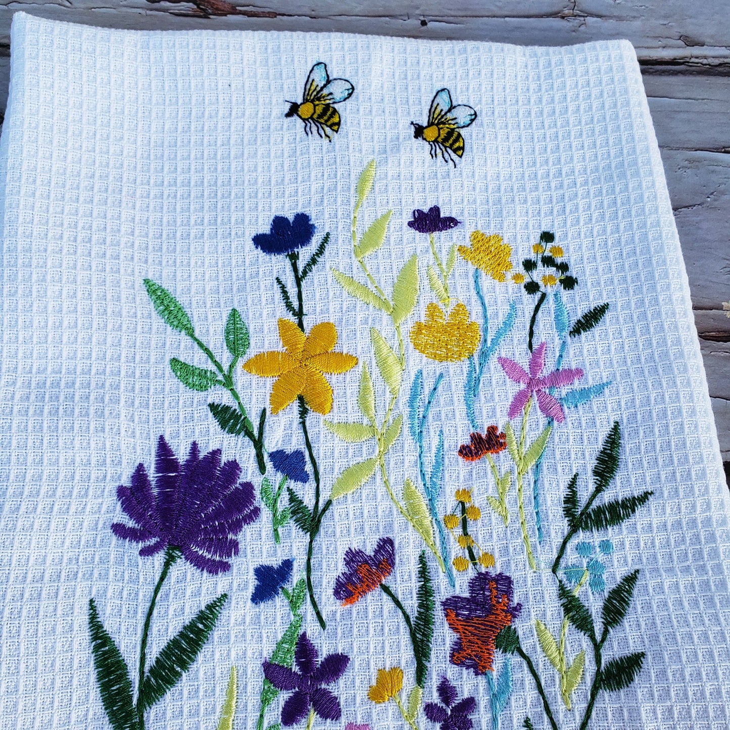 Tea Towel embroidery flowers