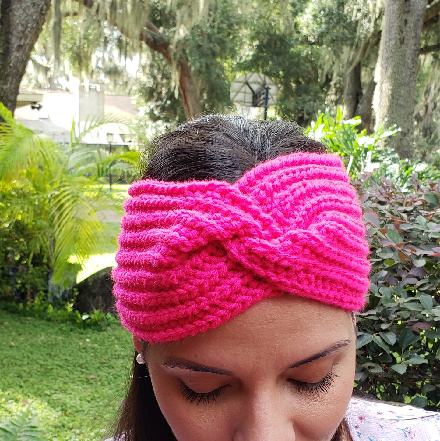 fuchsia crochet headband