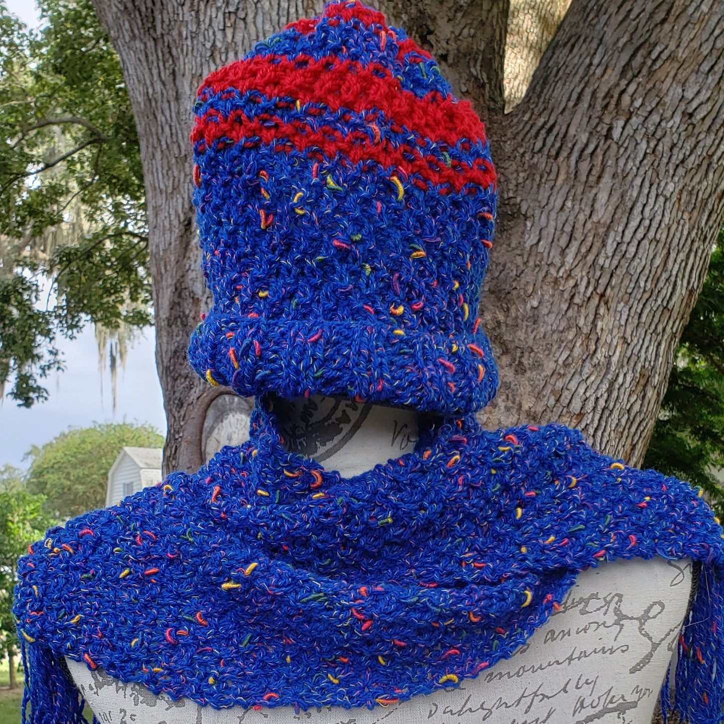 Set of Boho knitted Scarf and Hat