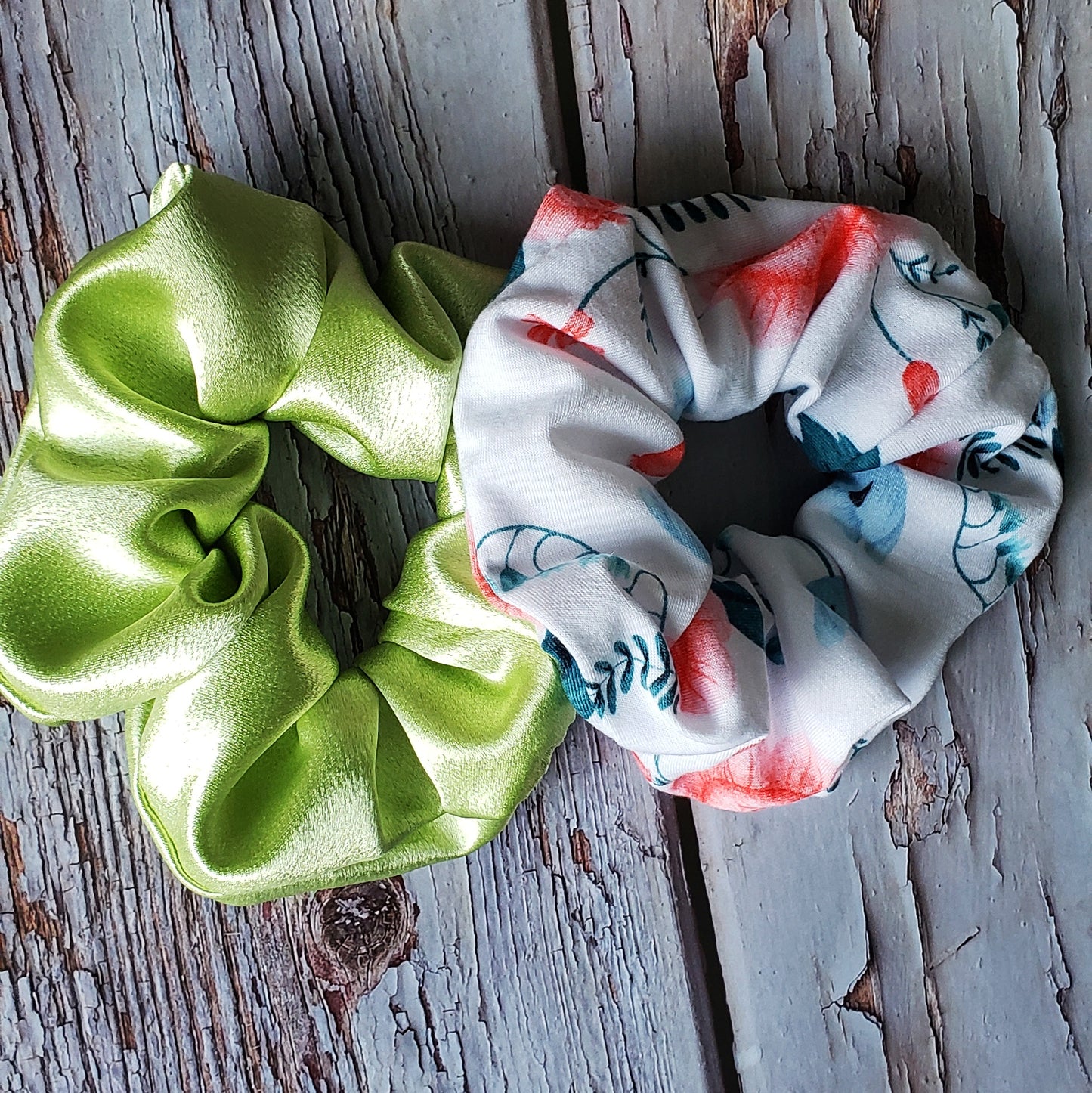 Green and Floral Scrunchie