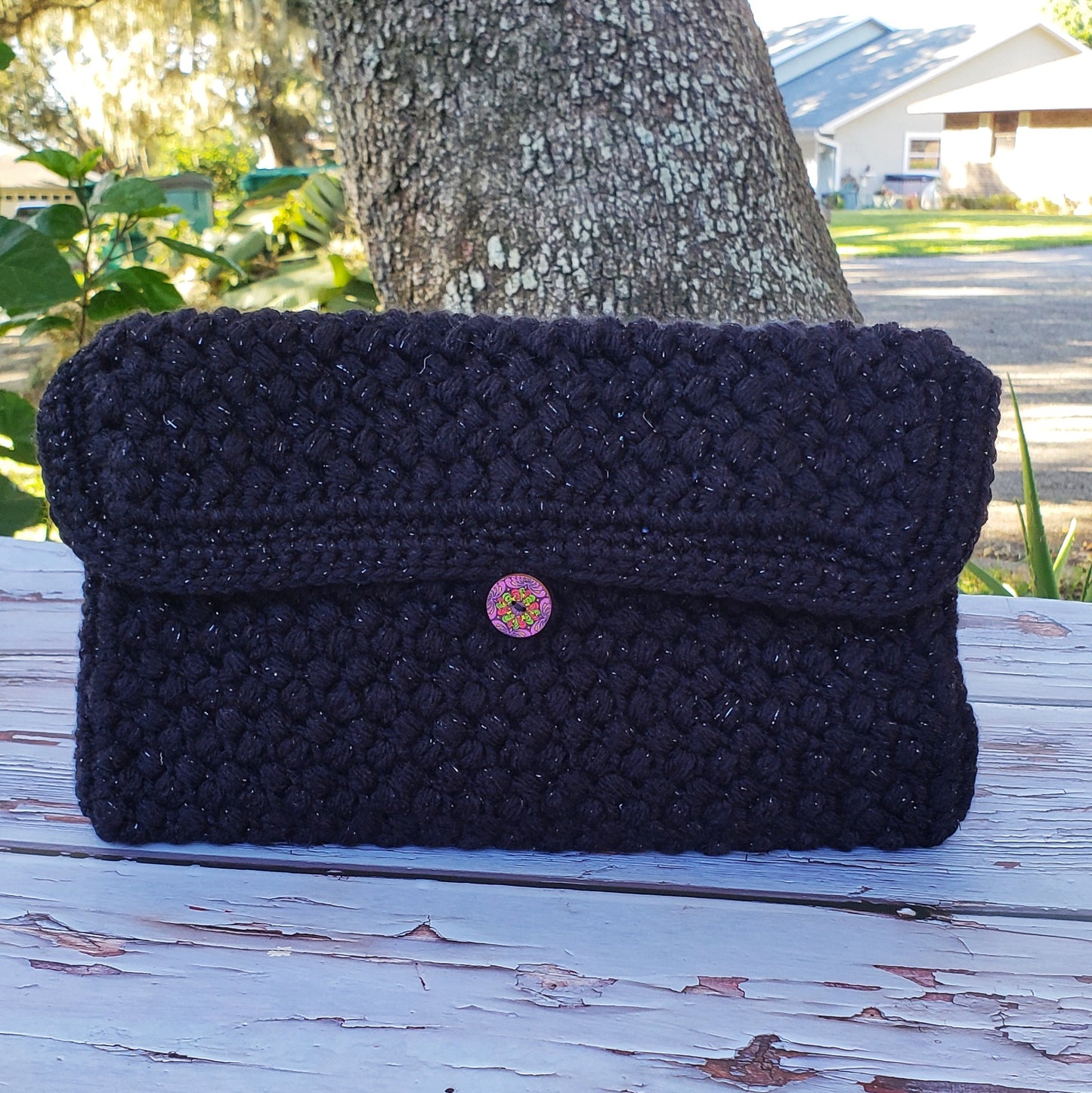 Crochet black clutch