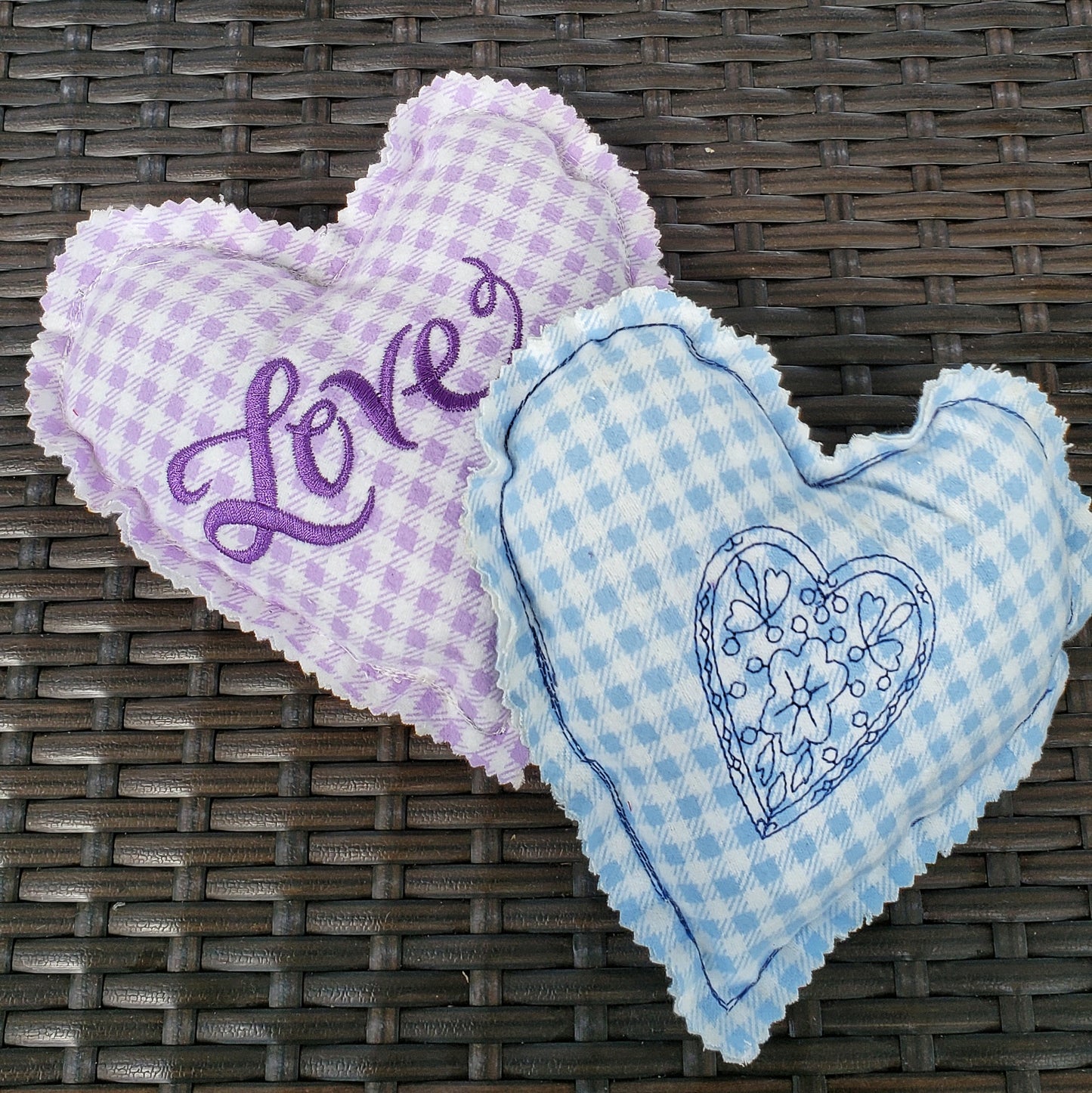 Fabric embroidered hearts