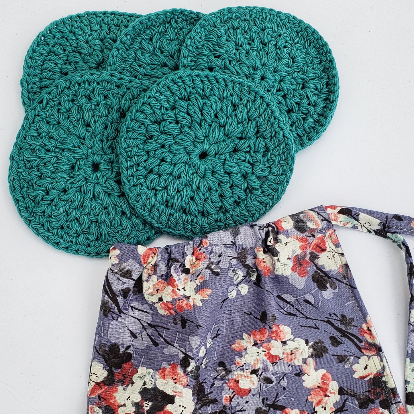 Five crochet scrubbies