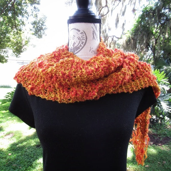 Knit orange scarf/shawl