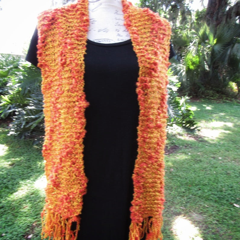 crochet orange scarf/shawl