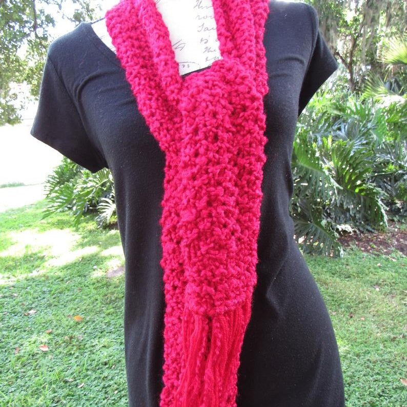 knitted red scarf