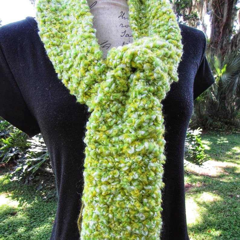 crochet scarf, green scarf