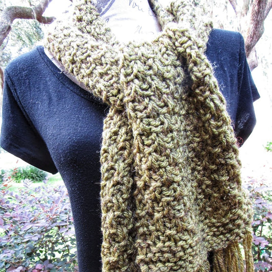 crochet olive scarf
